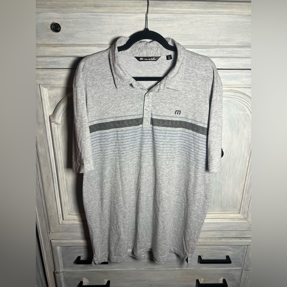 Travis Mathew Wildwood Golf‎ Polo Cotton Striped Heather Light Gray Preppy - Picture 3 of 10